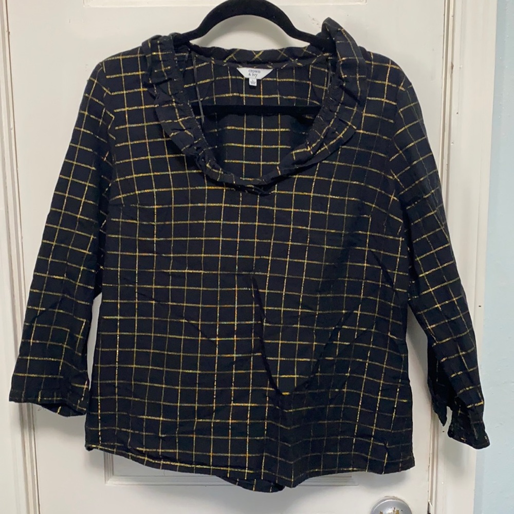 Crown & Ivy black and gold blouse